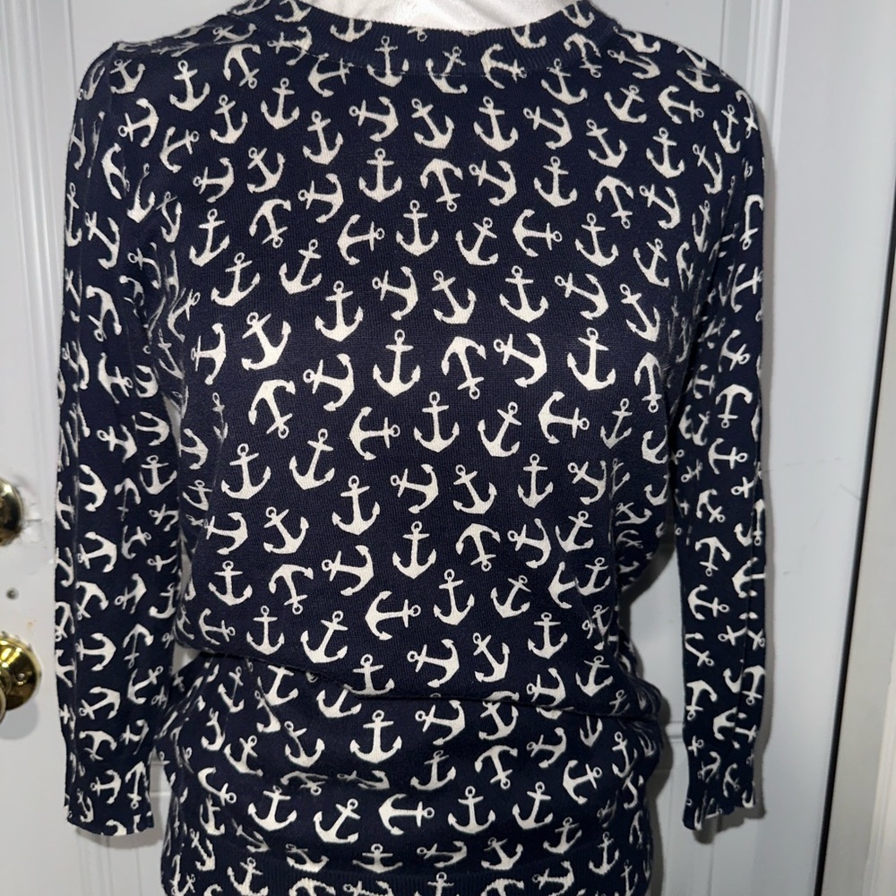 J. Crew Blue and White Anchor Sweater